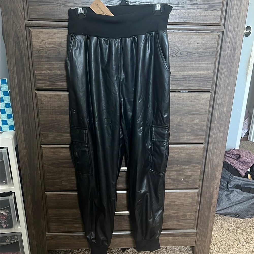 Black Faux Leather Jogger Pants